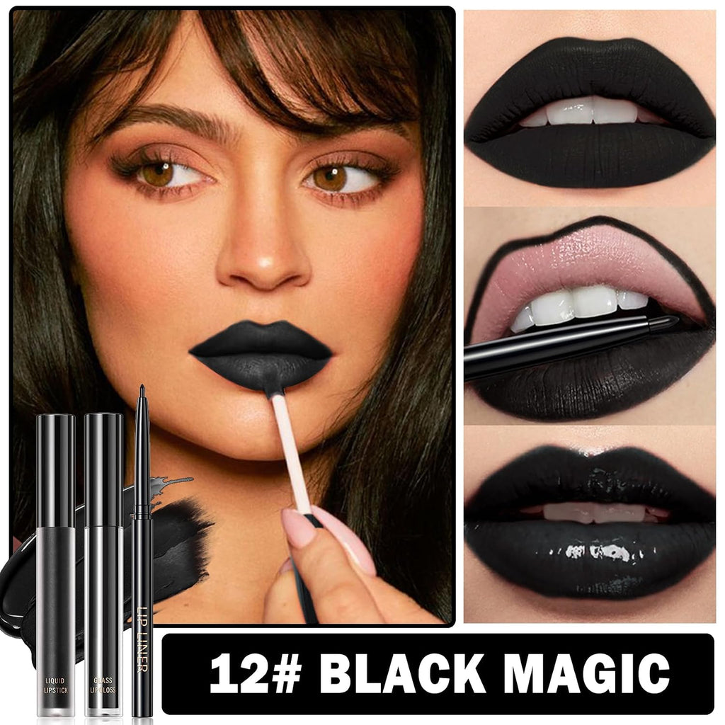 Velvet Black Magic Lip Kit: Liner, Matte Lipstick and Gloss