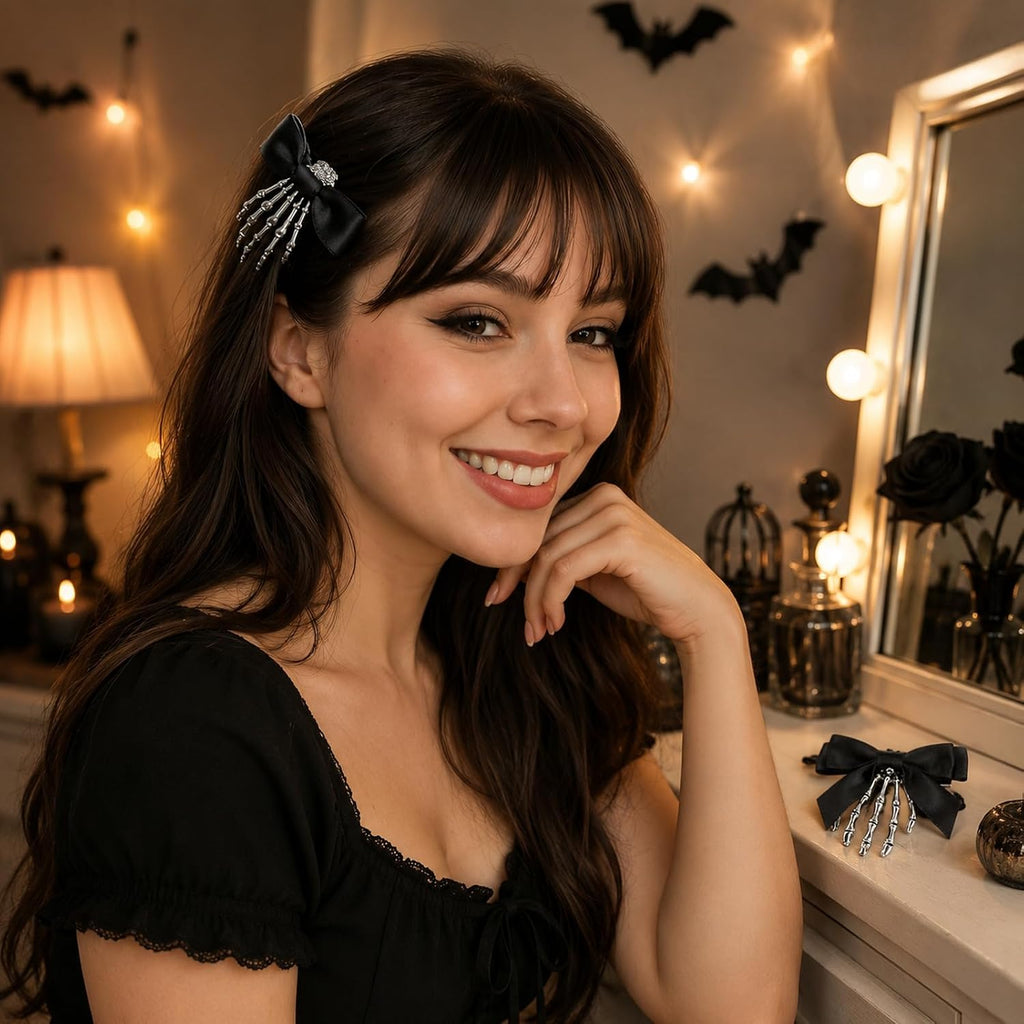 Skeleton Hand Hair Clips with Bowknot, 2 Piece
