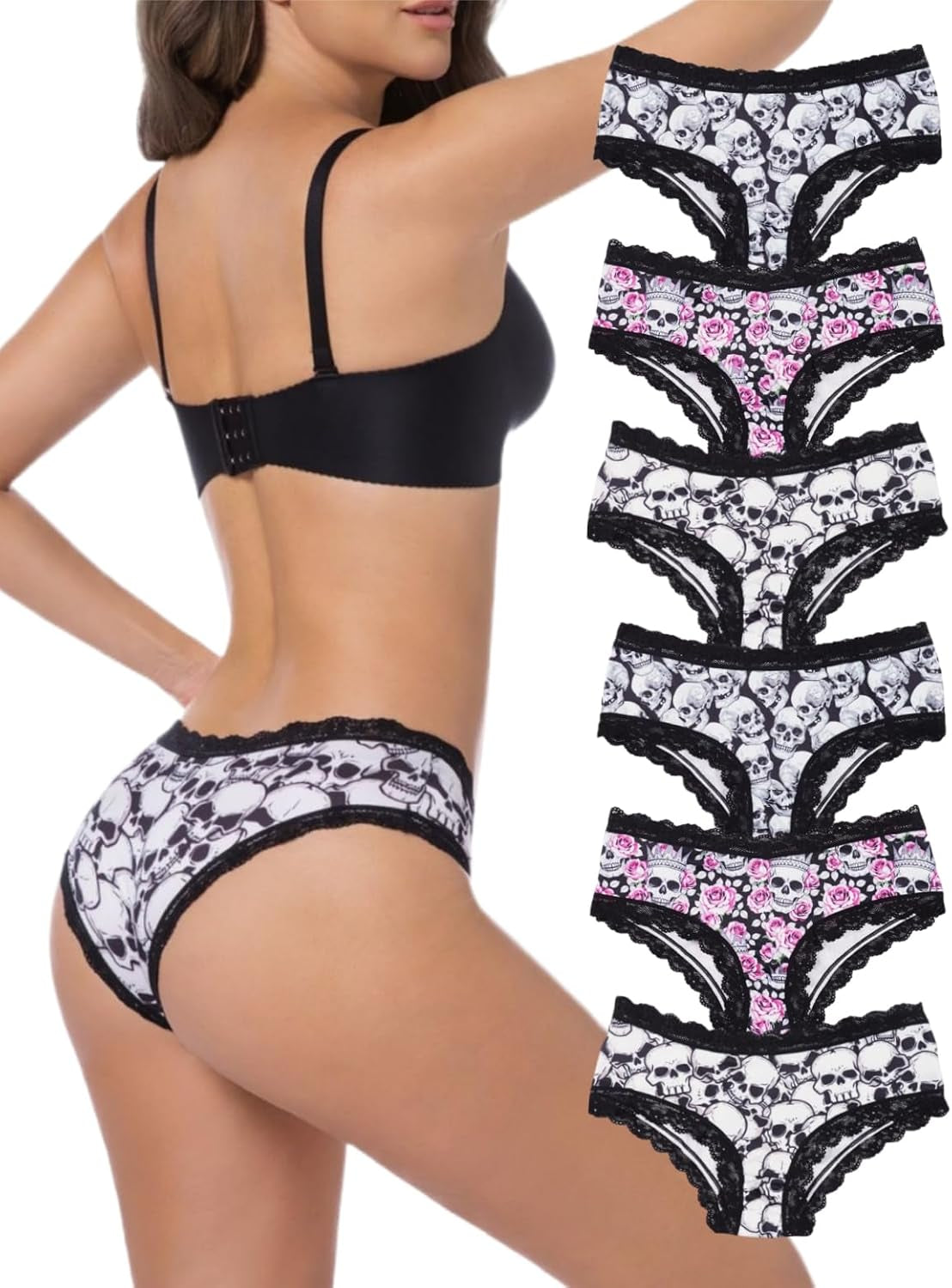 Women'S Gothic Hipster Panties 5/6Pack Soft Comfort Lace Underwear