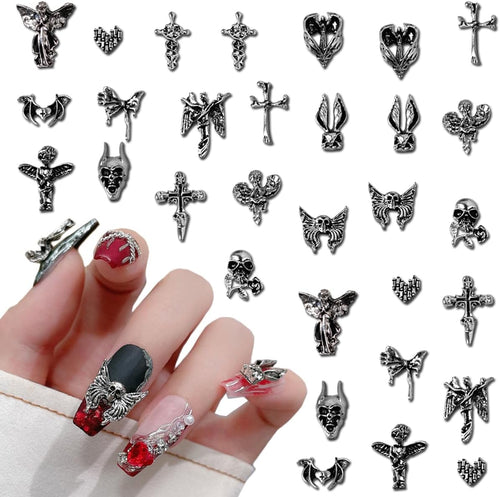 Antique Silver Skull Nail Charms, 30 Piece