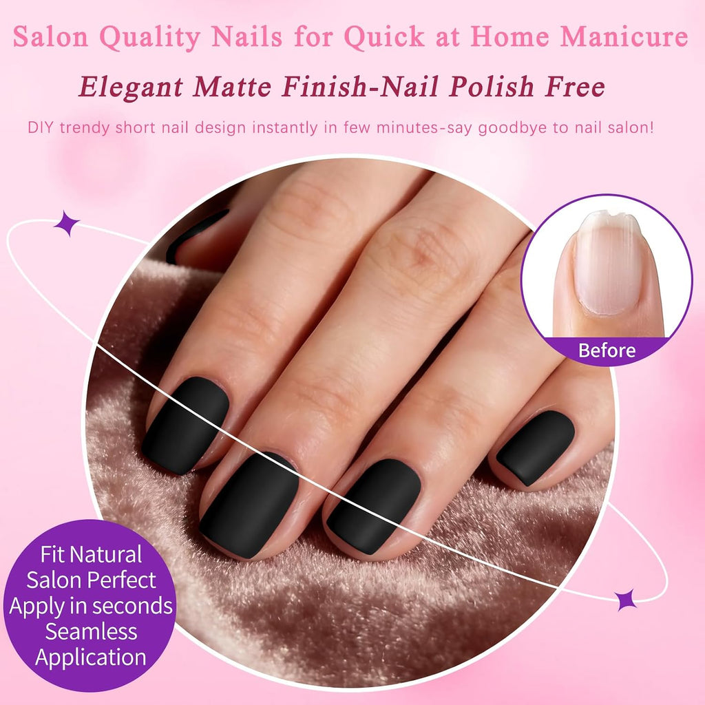 Matte Black Short Square Press-On Nails, 240 Piece Set
