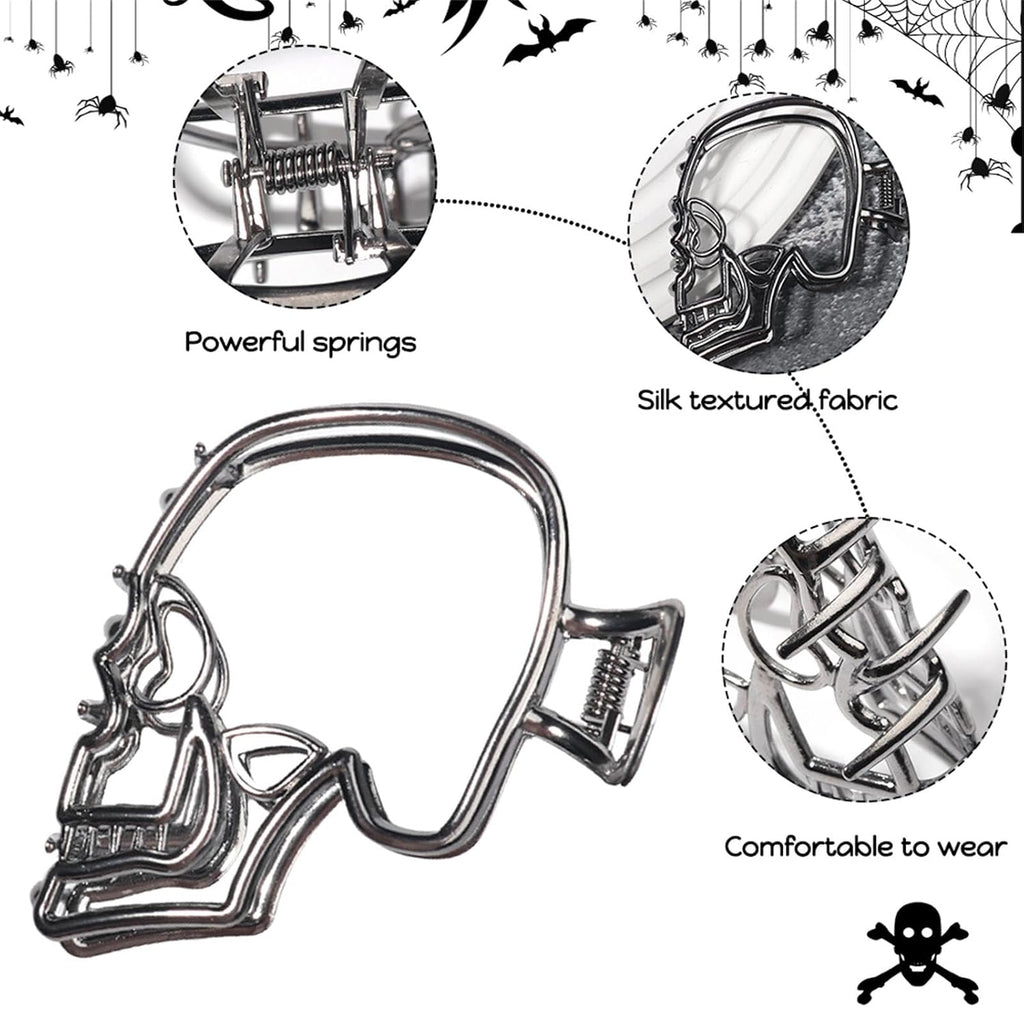 Silver & Black Skull Claw Clips - 2 Pack
