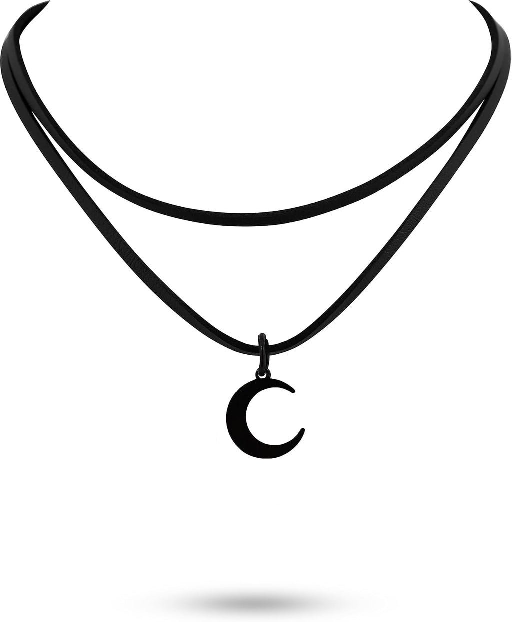 Layered Crescent Moon Choker - Black