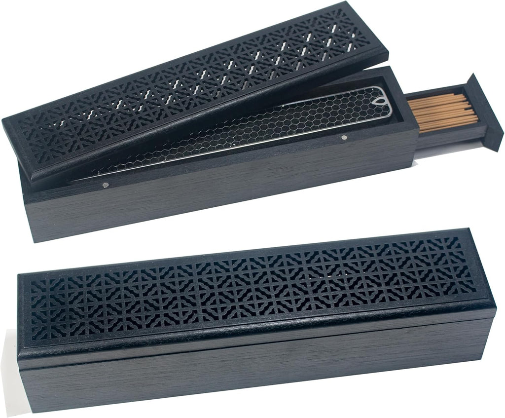 Black Wooden Coffin Incense Box with Storage