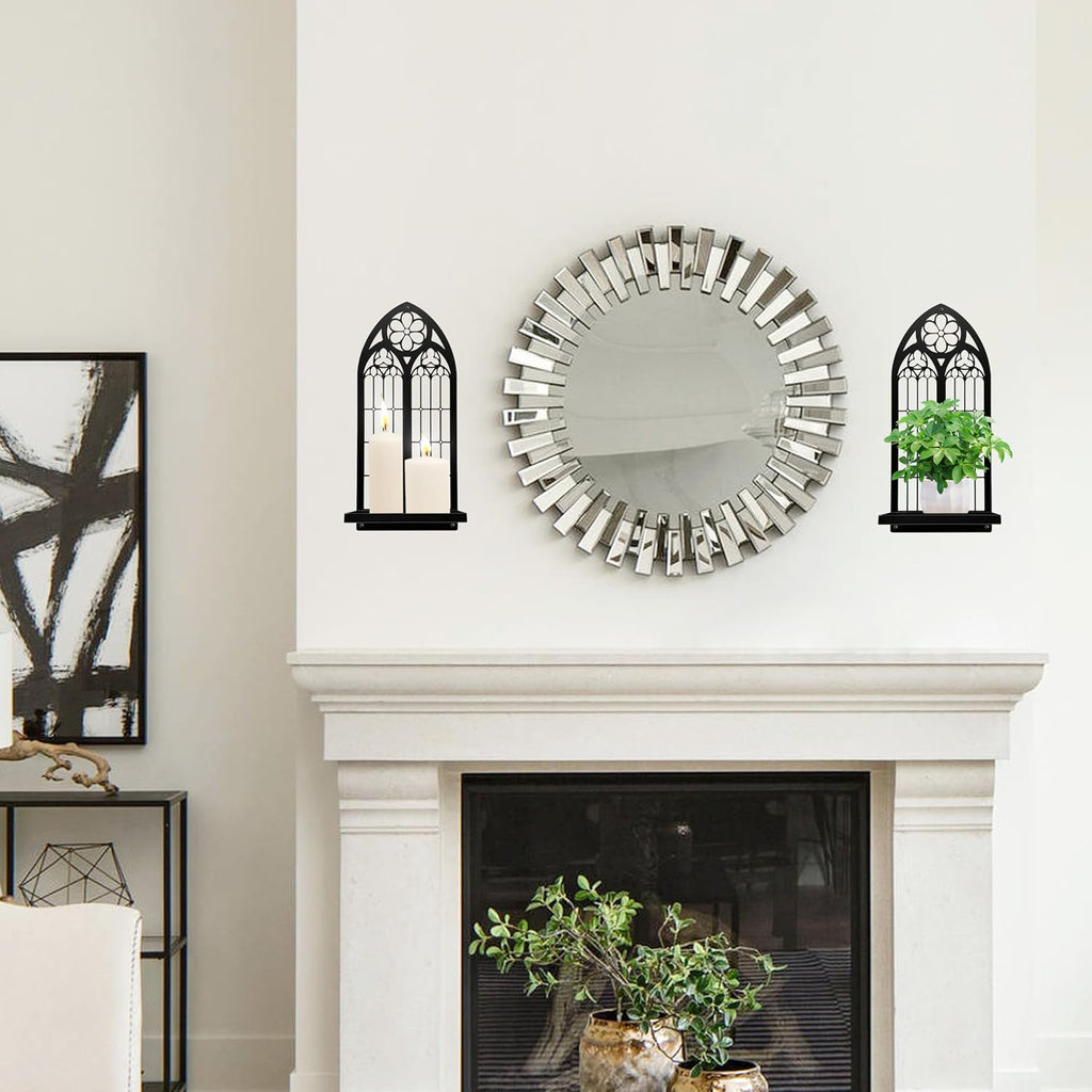 Gothic Arch Wall Sconces - Set of 2, Black Metal