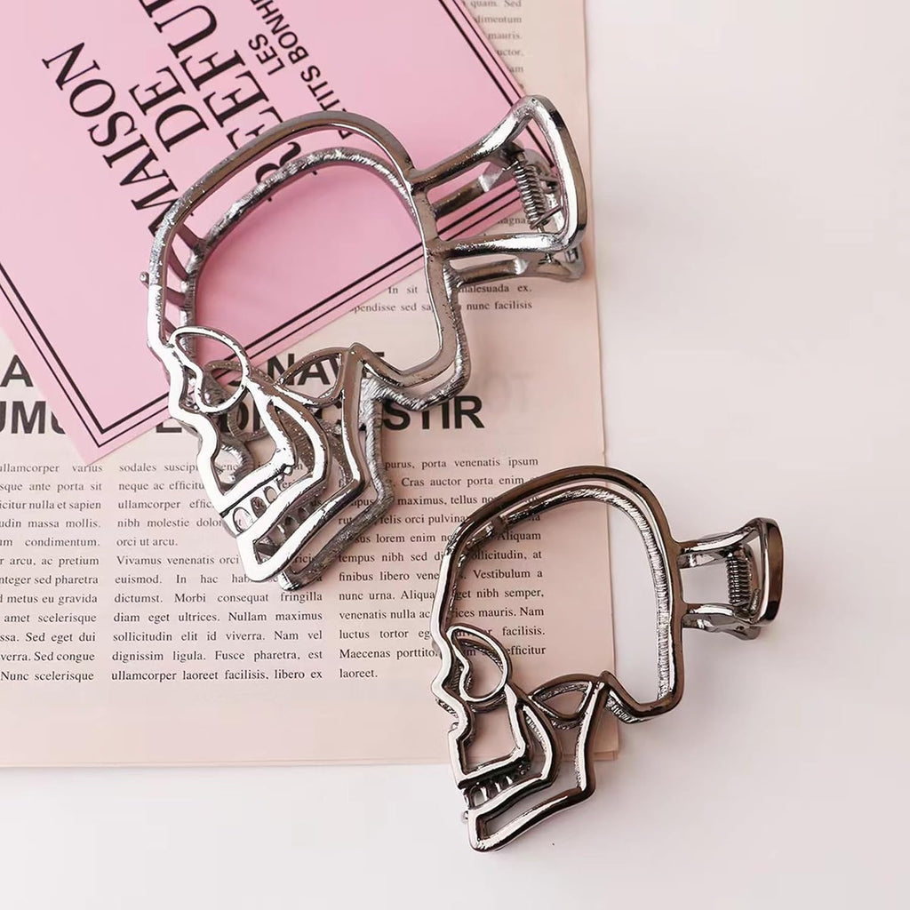 Silver & Black Skull Claw Clips - 2 Pack