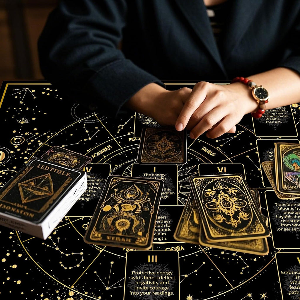 Celestial Tarot Cloth - Black & Gold, Double-Sided