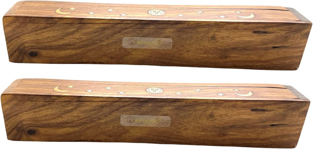 Wooden Coffin Incense Burner 2-Pack - Brass Inlay