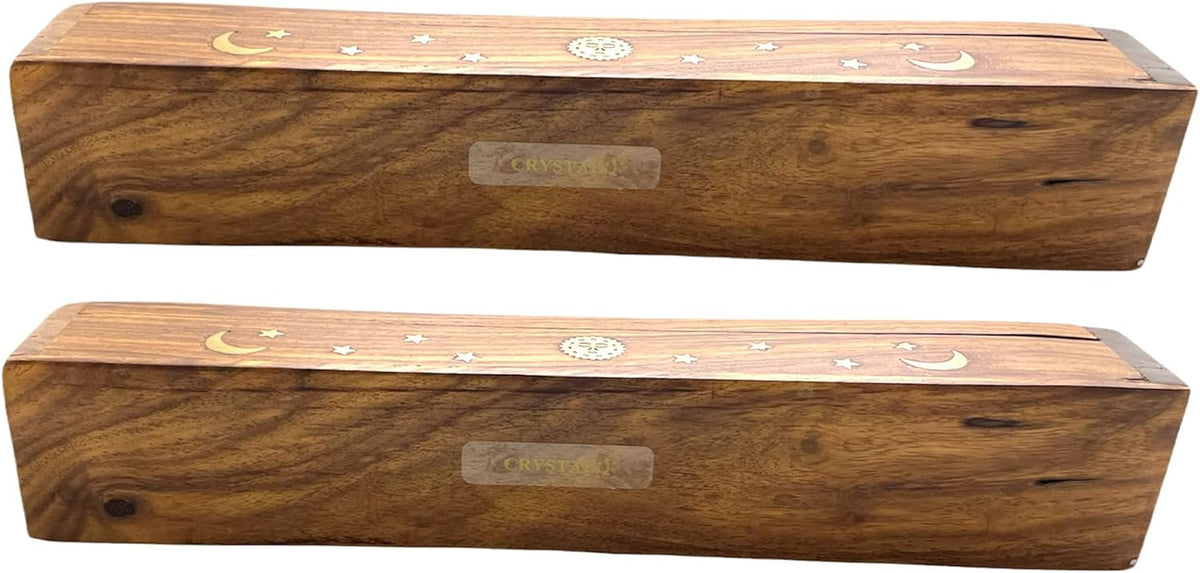 Wooden Coffin Incense Burner 2-Pack - Brass Inlay