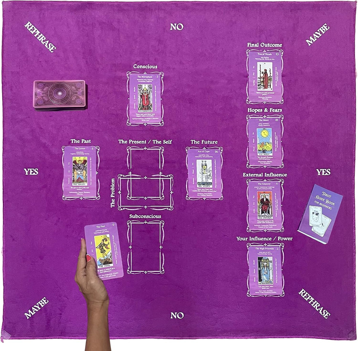 Purple Velvet Tarot Cloth - 27In, Celtic Cross Guide