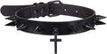 Spiked Moon & Cross Choker - Black Leather, Stainless Steel Pendant