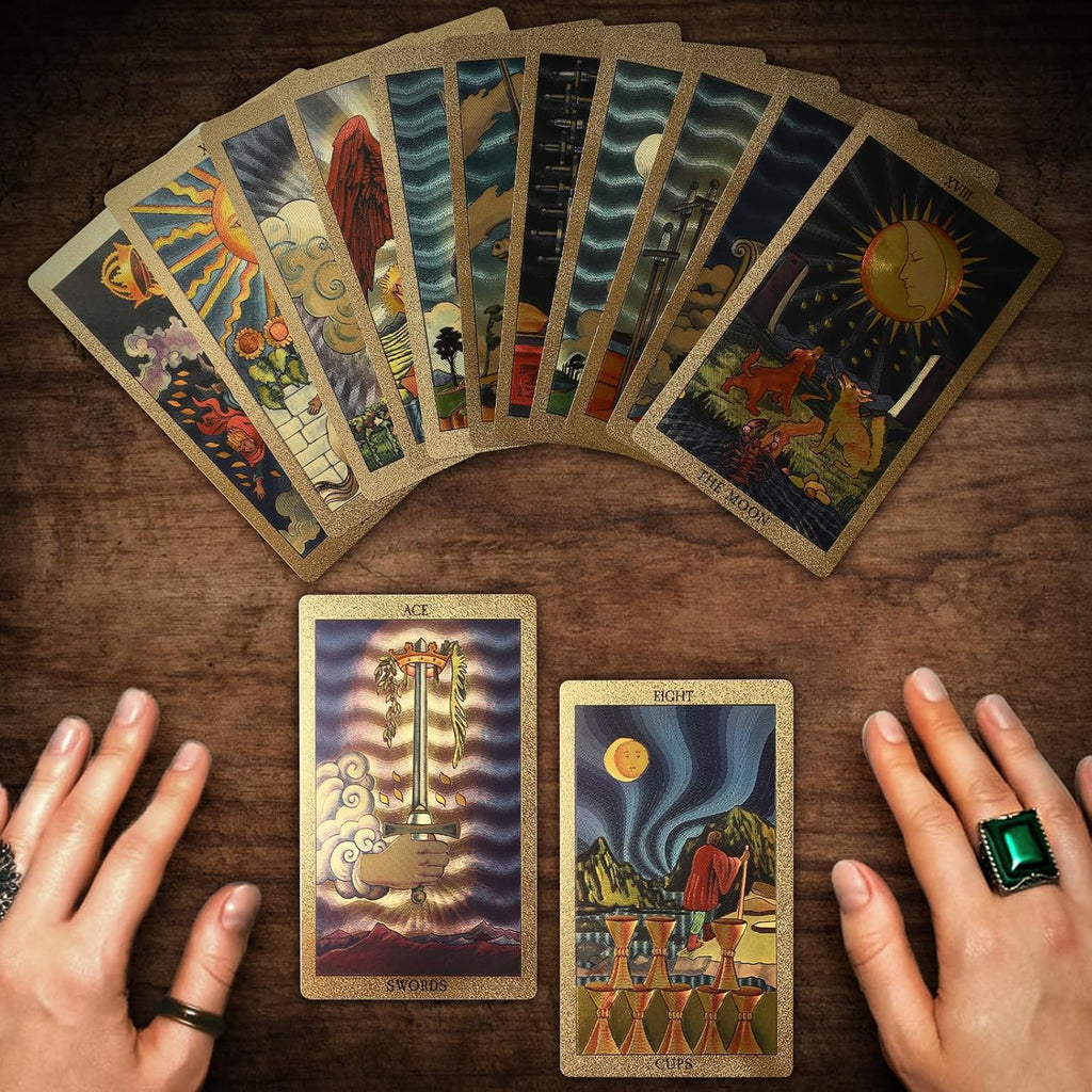 Gold Foil Tarot Deck - Rider-Waite Style, 78 PVC Cards with Guidebook