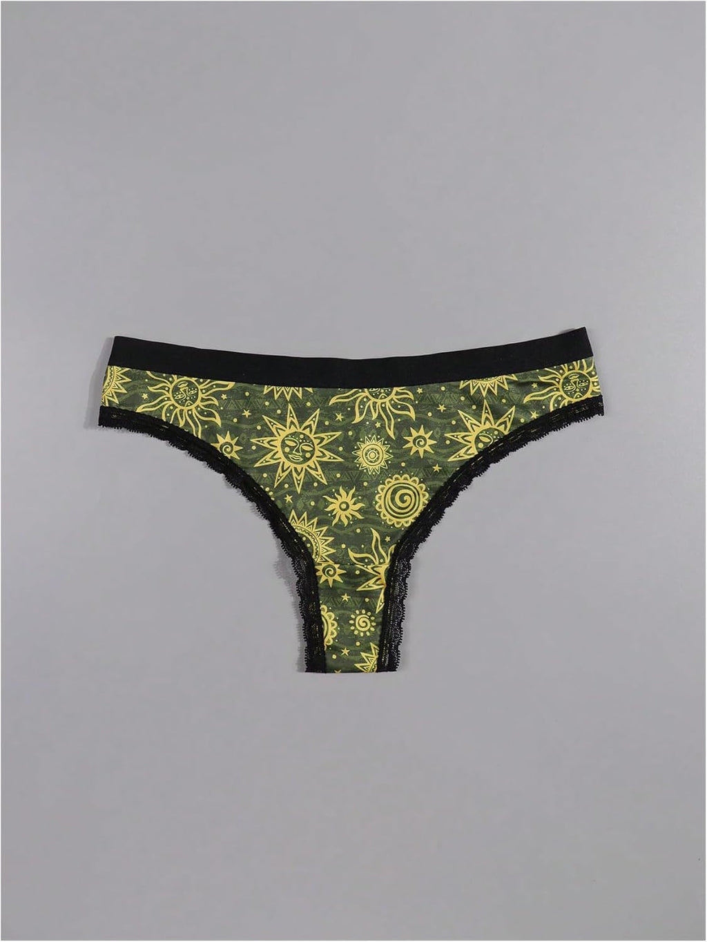 Women'S 4 Pack Gothic Panty Set Lace Trim Low Rise Briefs Sun Moon Print Underwear