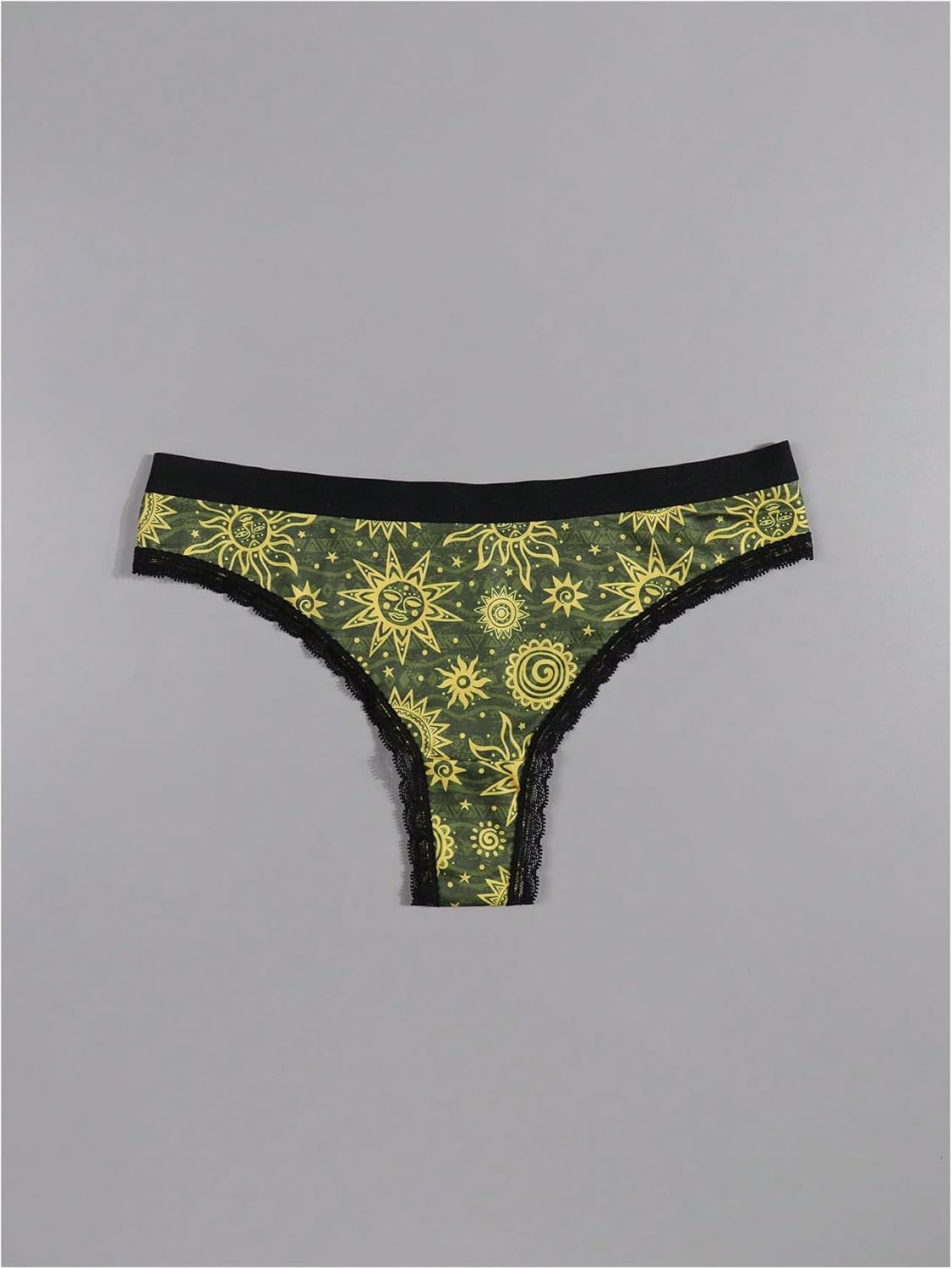 Women'S 4 Pack Gothic Panty Set Lace Trim Low Rise Briefs Sun Moon Print Underwear