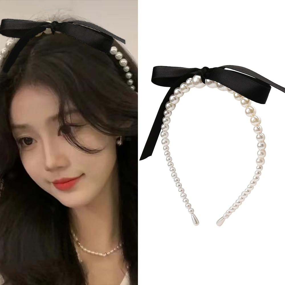 Black Pearl Bow Headband