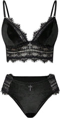 Women'S Gothic Velvet Lace Panties and Bra Set 2 Piece Lingerie