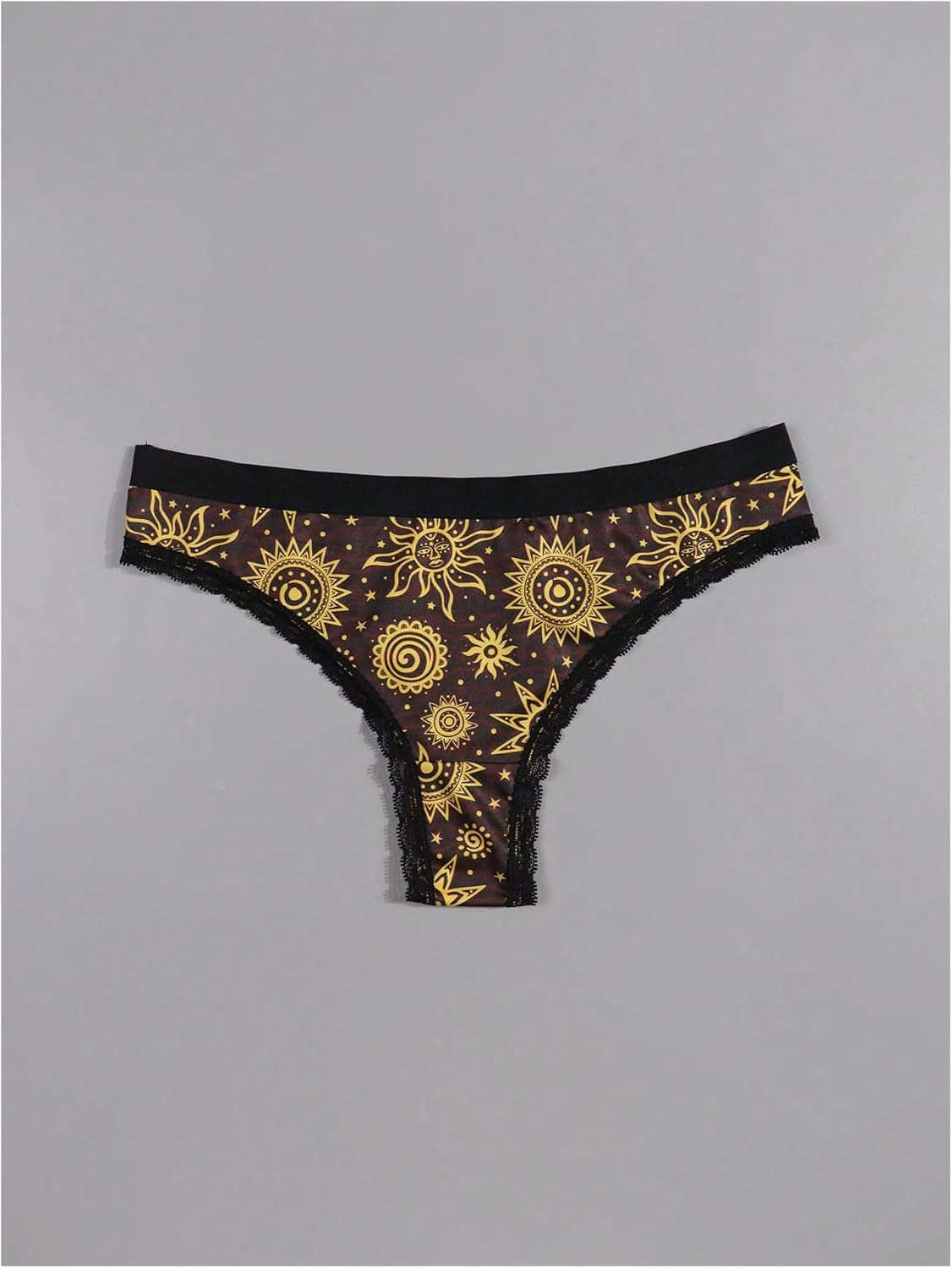 Women'S 4 Pack Gothic Panty Set Lace Trim Low Rise Briefs Sun Moon Print Underwear