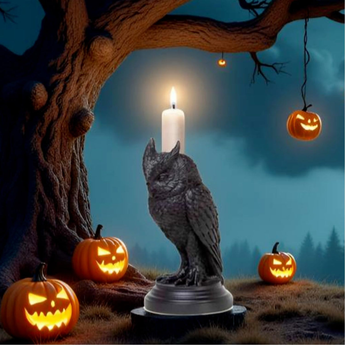 Gothic Black Owl Candle Holder - Resin Statue