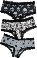 Women'S 3 Pack Skull Graphic Print Lace Trim Underwear Panty Set