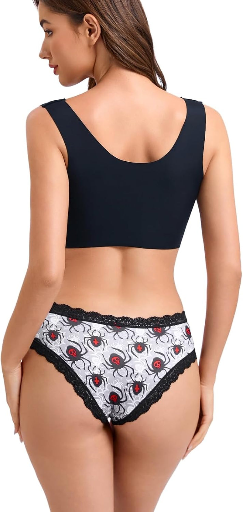 Women'S Gothic Halloween Hipster Panties, Black Lace Trim, 10 Pack Spooky Pattern Collection with Bats, Skulls