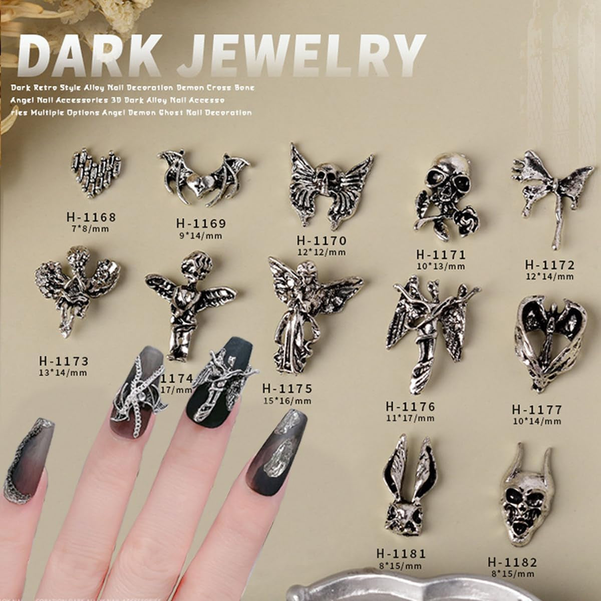 Antique Silver Skull Nail Charms, 30 Piece