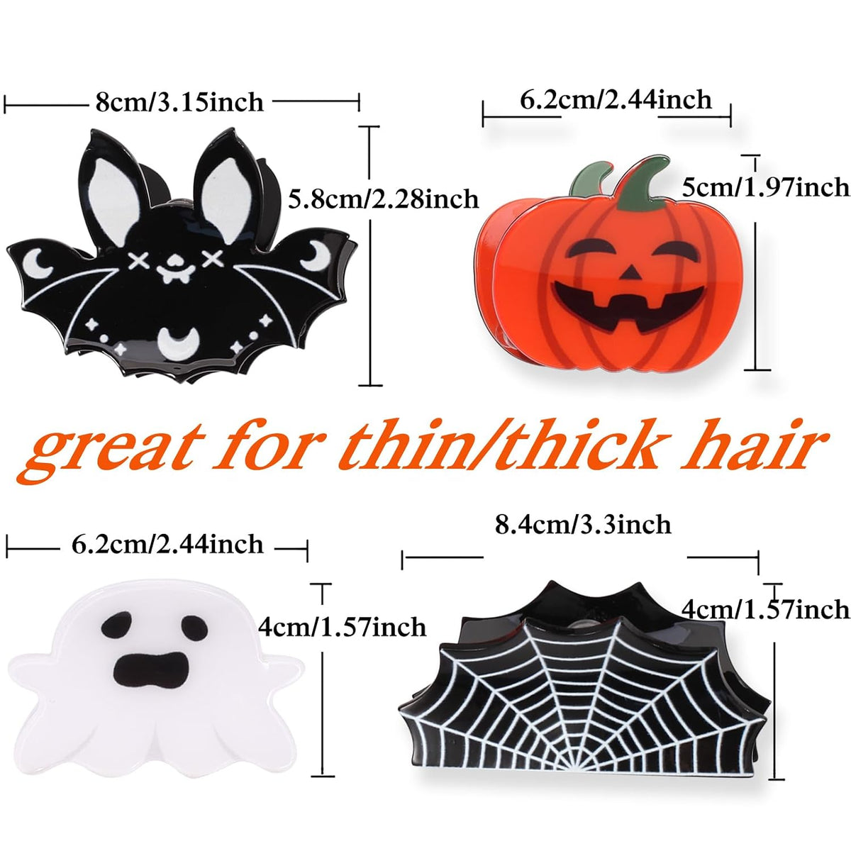Bat and Spider Web Hair Claw Clips, 4 Piece