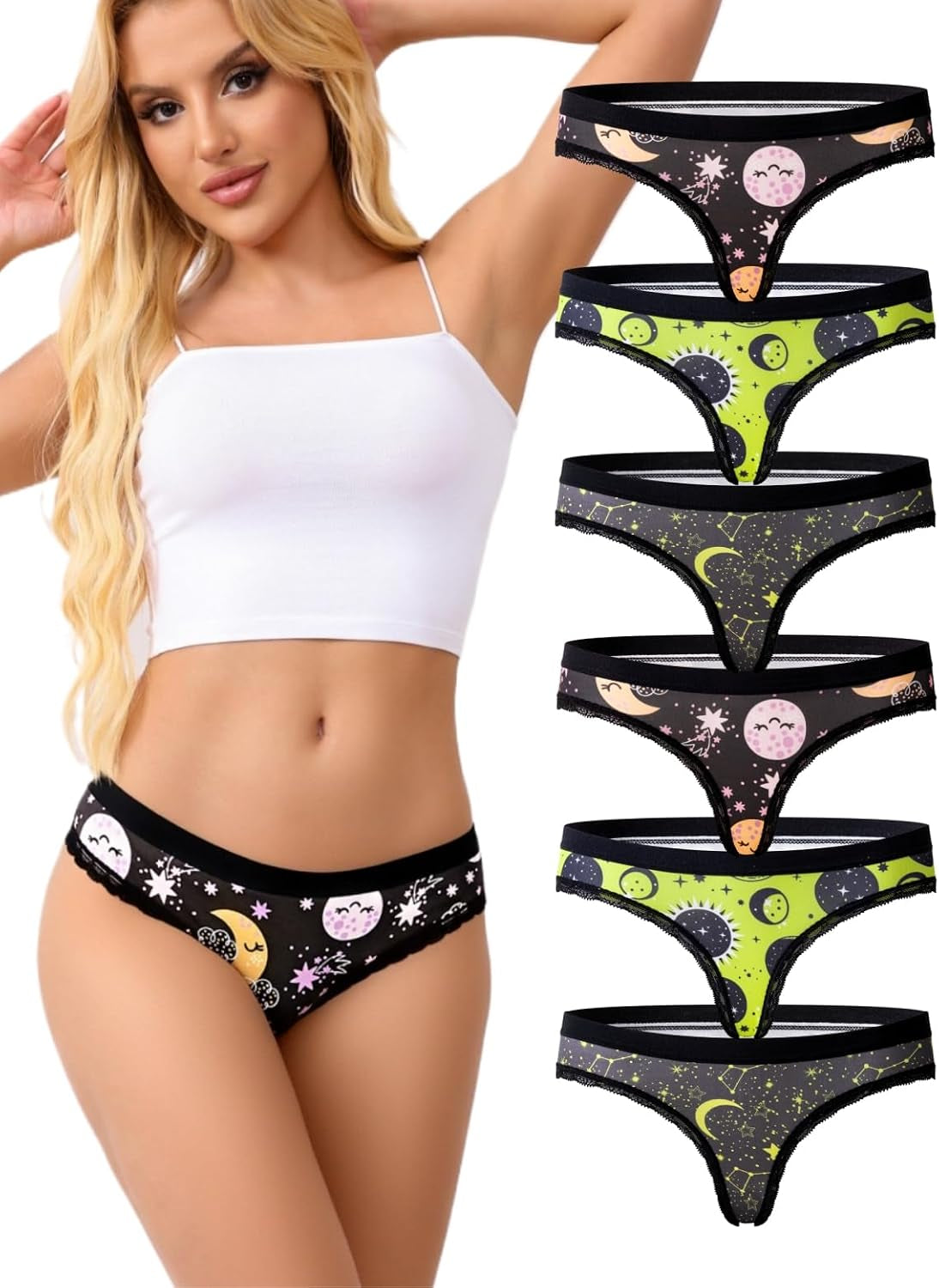 Women'S Hot Cute Print Thong Panties 5/6Pack,Soft Comfort Underwear
