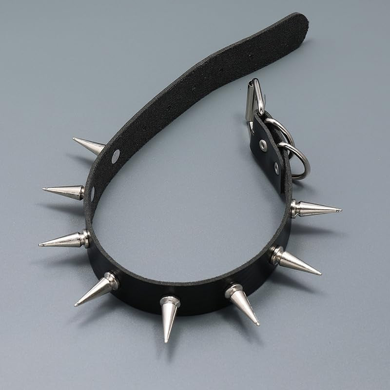 Black Spiked Choker Collar - Faux Leather