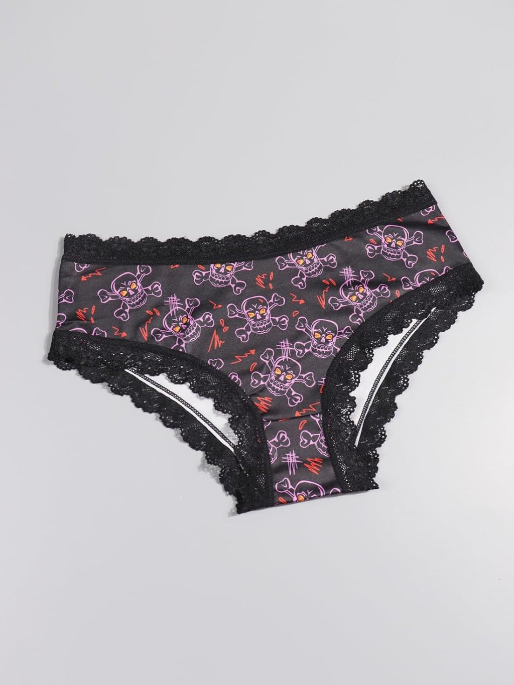 Women'S Gothic Halloween Hipster Panties, Black Lace Trim, 10 Pack Spooky Pattern Collection with Bats, Skulls