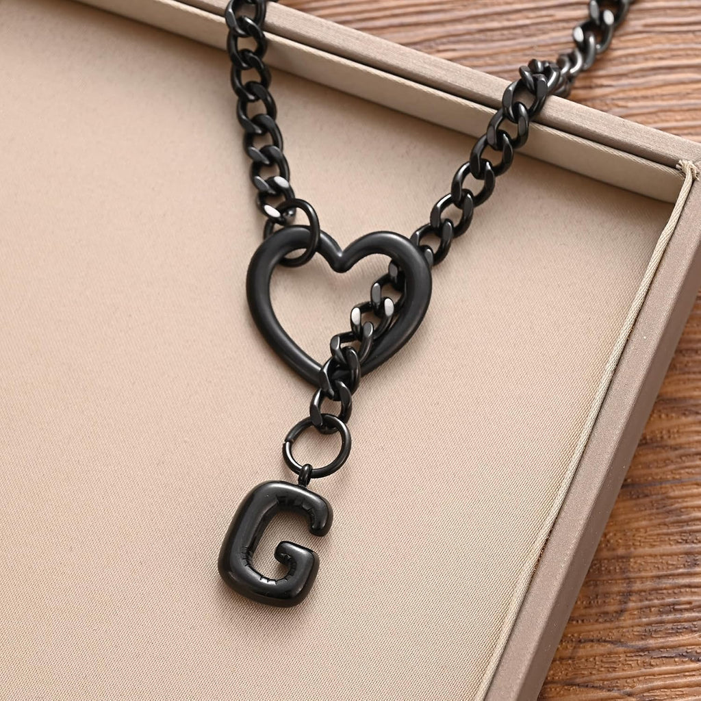 Black Heart Slip Chain Necklace - Stainless Steel