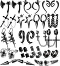 Black Punk Dangle Earrings - 16 Pair Stainless Steel Set
