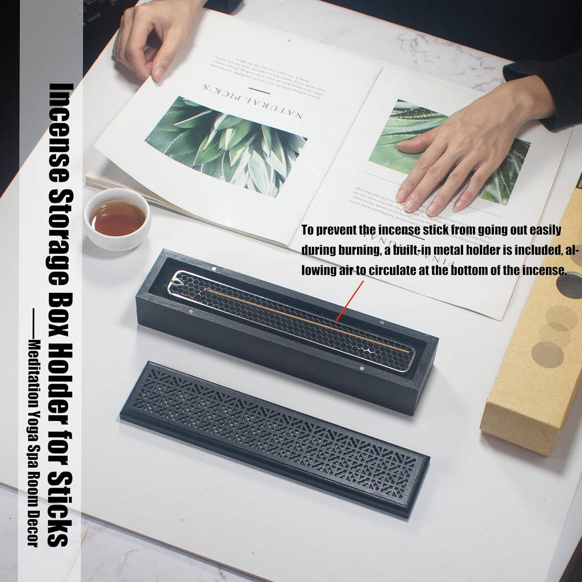 Black Wooden Coffin Incense Box with Storage