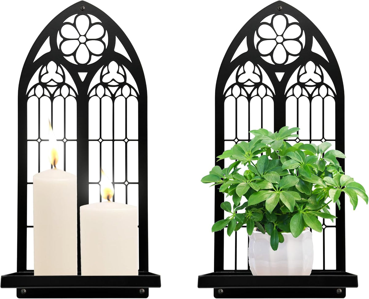Gothic Arch Wall Sconces - Set of 2, Black Metal
