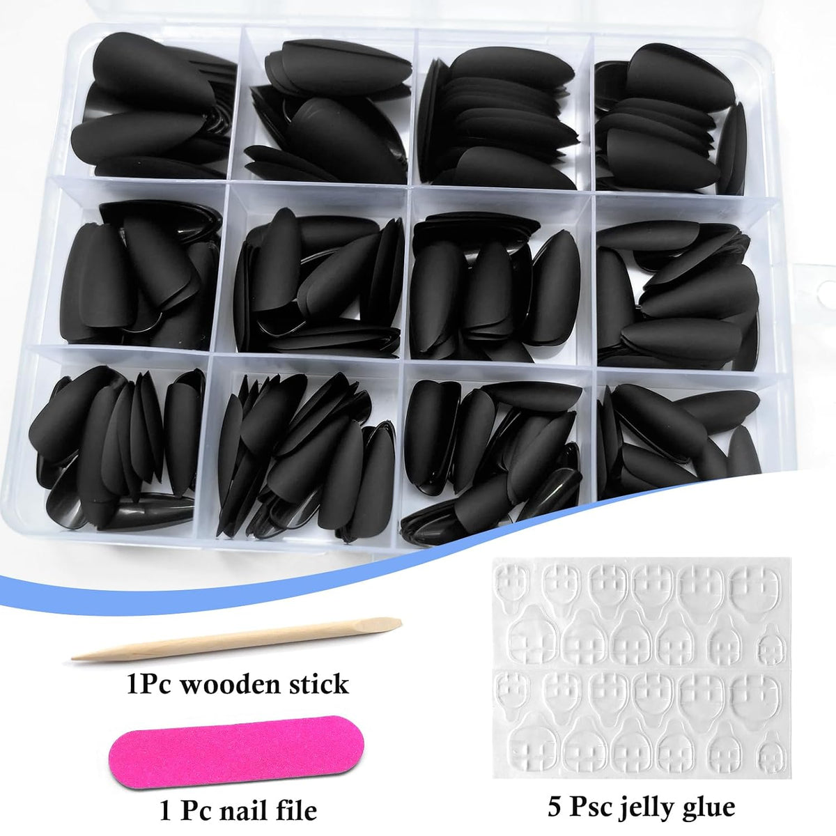 Matte Black Almond Press-On Nails, 240 Piece Set