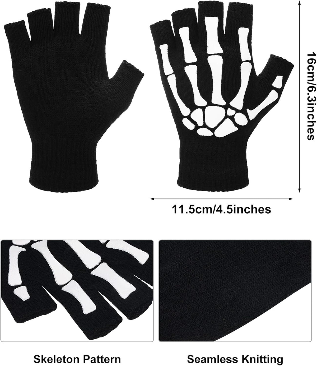 Skeleton Bone Fingerless Gloves