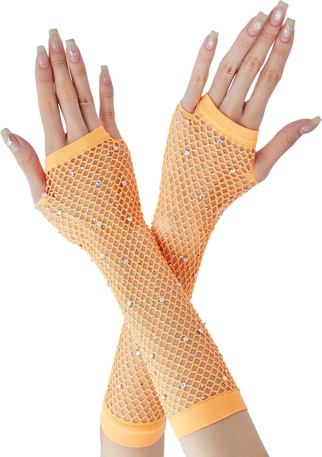 Rhinestone Fishnet Arm Warmers - Fingerless