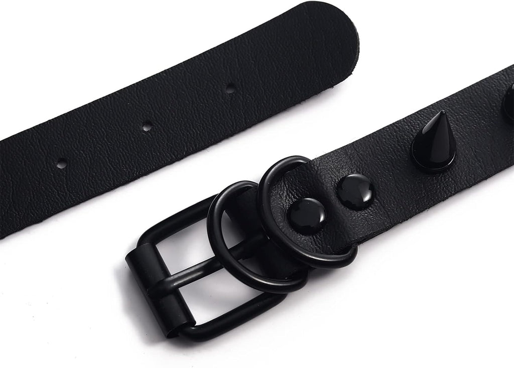 Spiked Moon & Cross Choker - Black Leather, Stainless Steel Pendant