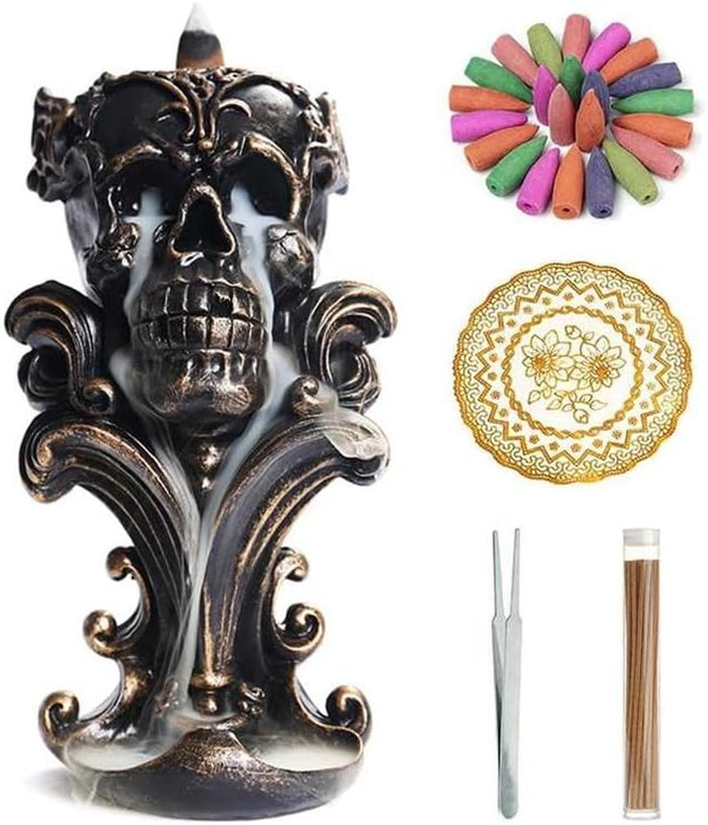 Resin Skull Backflow Incense Burner Kit - Gold