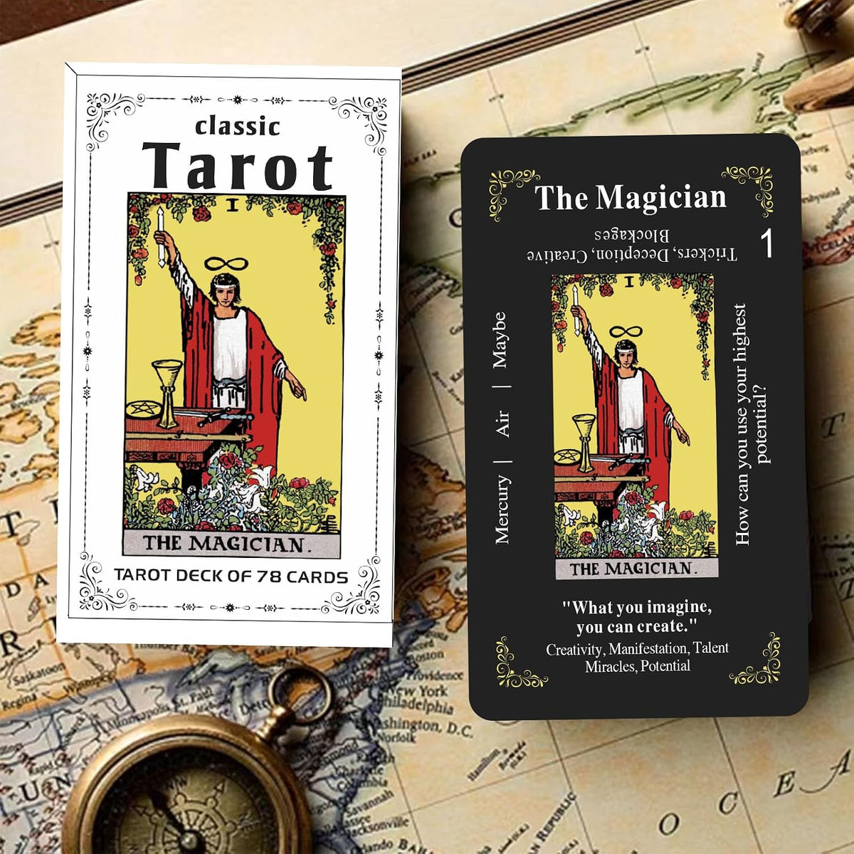 Classic Black Tarot Deck - 78 Cards with Meanings Printed on Them