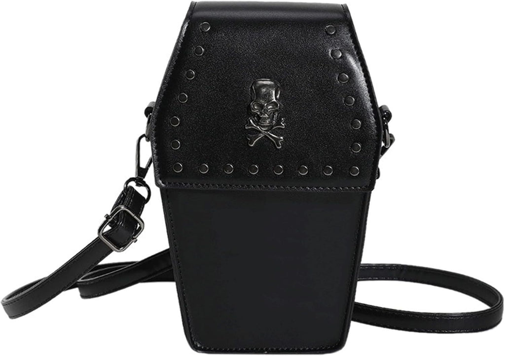 Coffin Crossbody Purse - Black, Skull Print