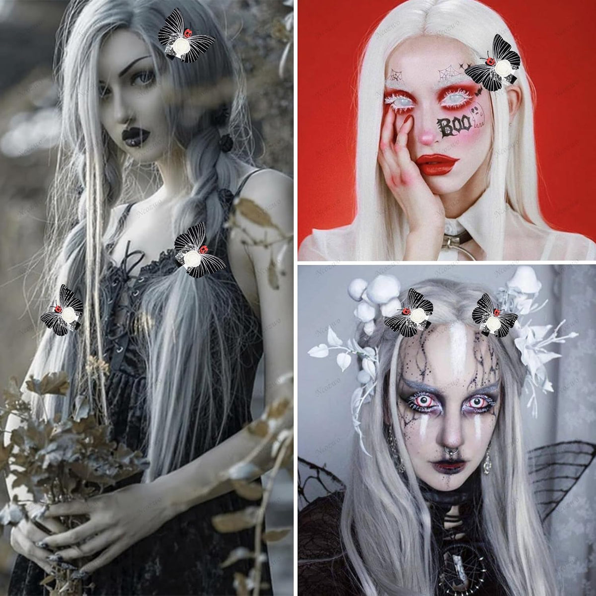 Gothic Skull Butterfly Hair Clips, 4 Piece