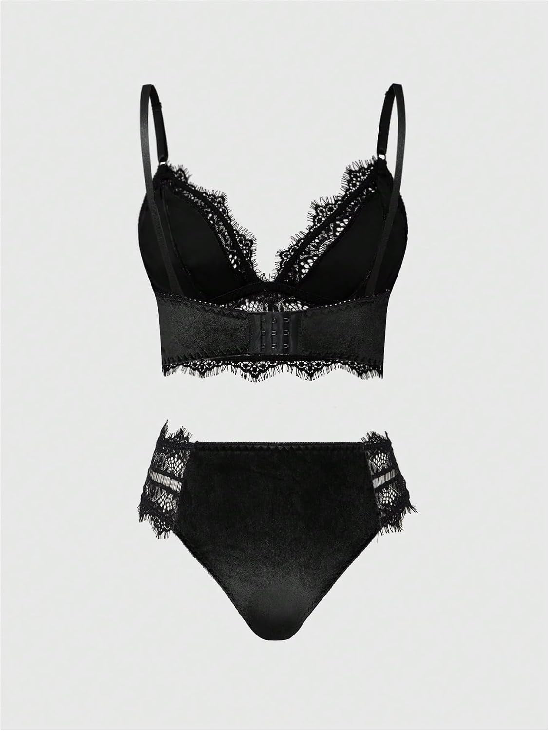 Women'S Gothic Velvet Lace Panties and Bra Set 2 Piece Lingerie