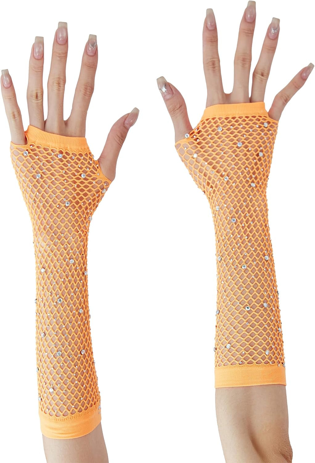 Rhinestone Fishnet Arm Warmers - Fingerless