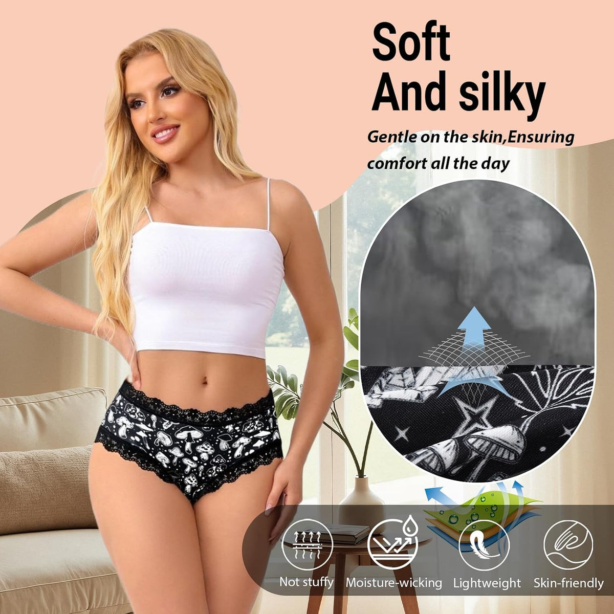 Women'S Cheeky Hipster Panties 5/6Pack Soft Comfort Lace Underwear