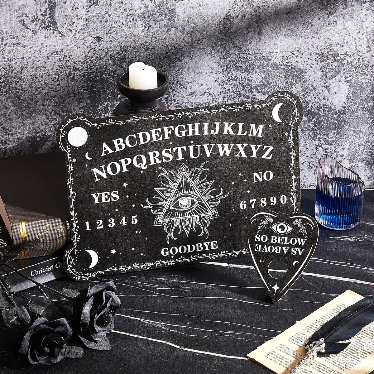 Black Wooden Spirit Talking Board with Planchette