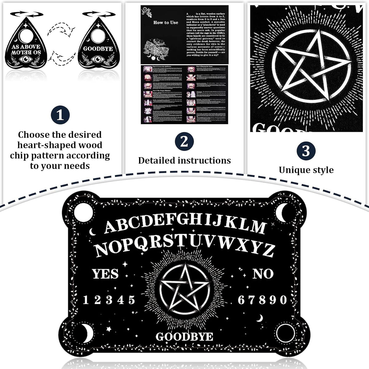Star Spirit Board & Crystal Pendulum Set - Black Wood