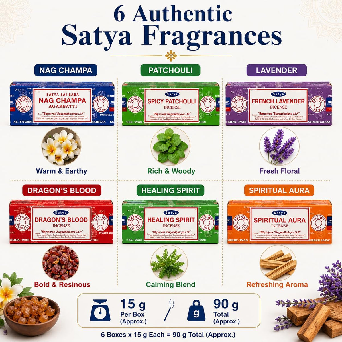 Hand-Rolled Incense Sticks Variety Pack - 6 Scents