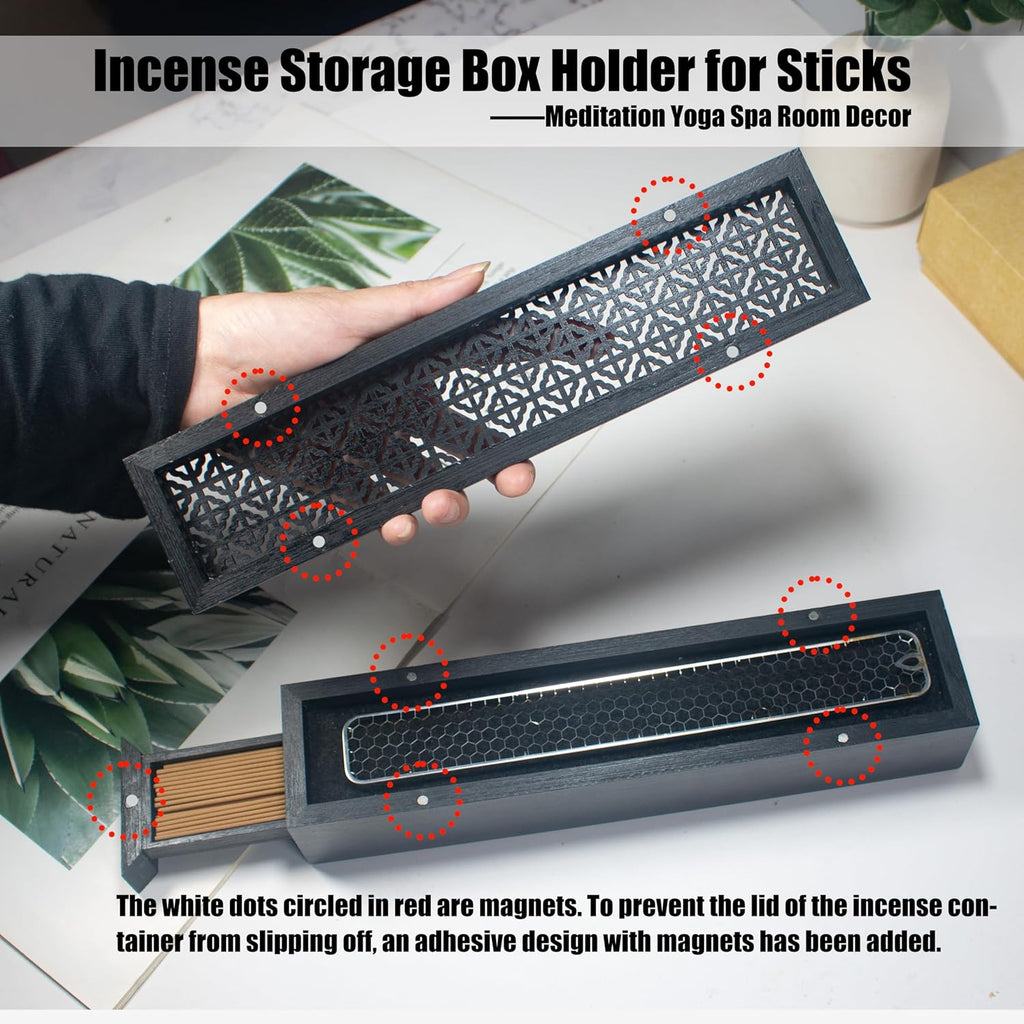 Black Wooden Coffin Incense Box with Storage