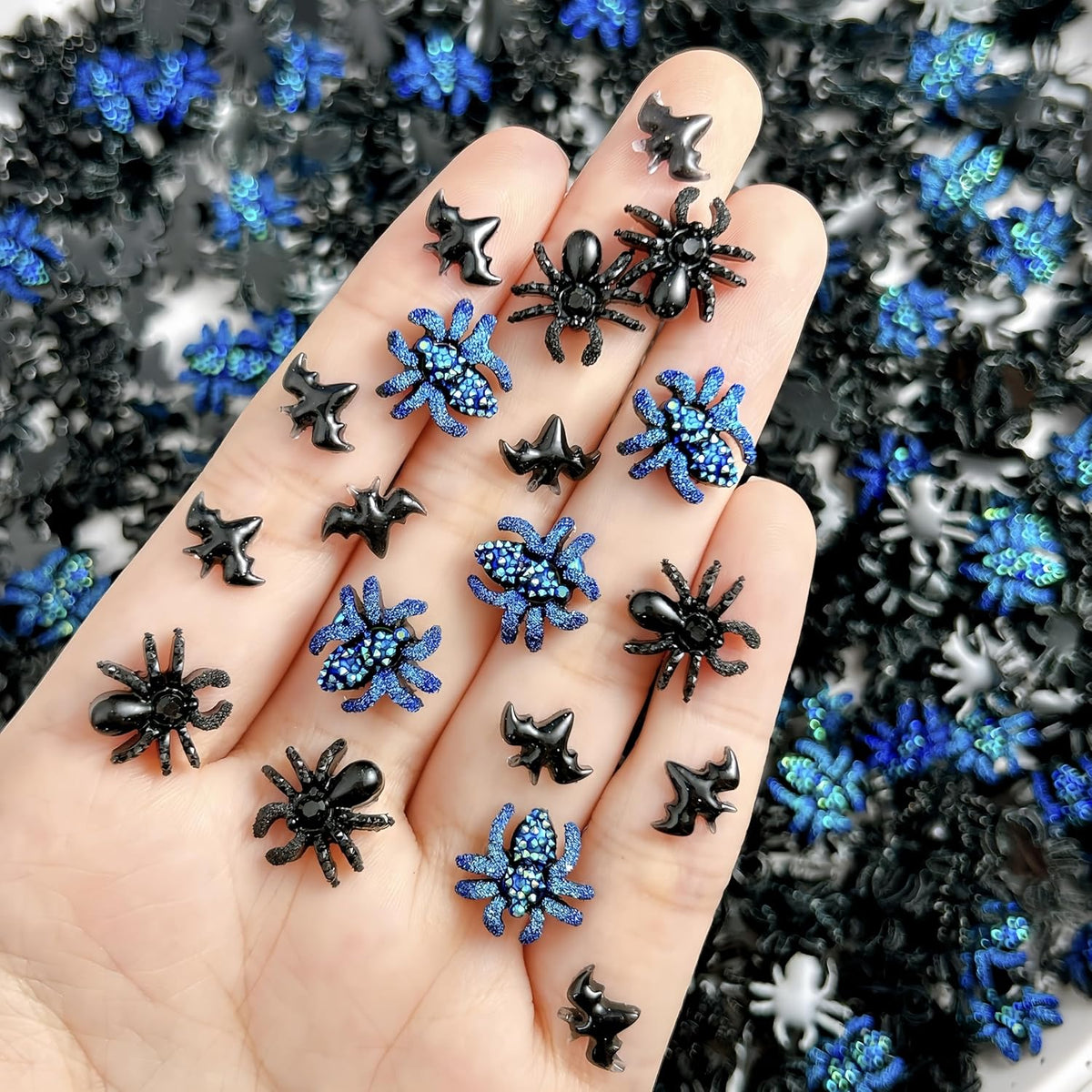120 Piece Black Bat and Spider Resin Nail Charms