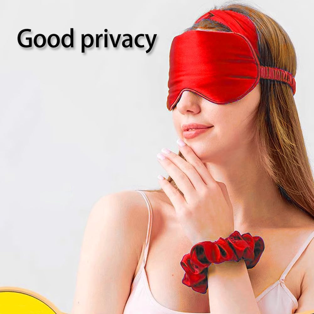 Red Fluffy Handcuffs with Satin Eye Mask